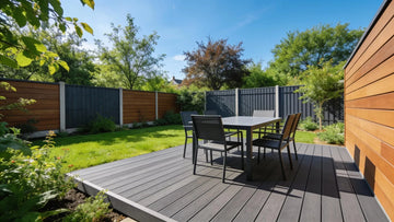 Composite decking and cladding in a landscaped outdoor setting