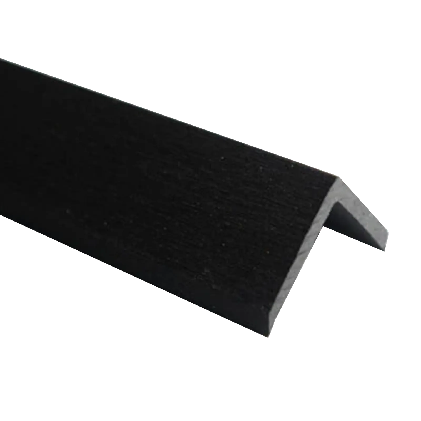 Black L-Trim profile with textured surface, angled view
