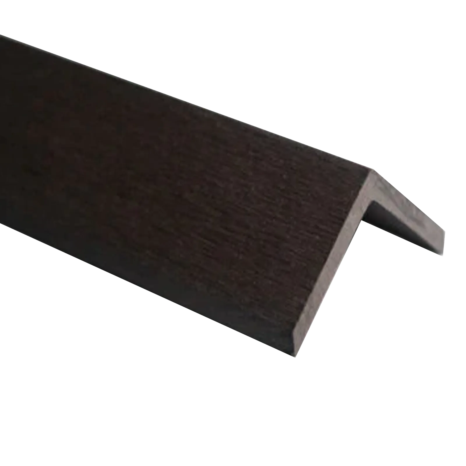 Chocolate L-Trim profile with textured surface, angled view